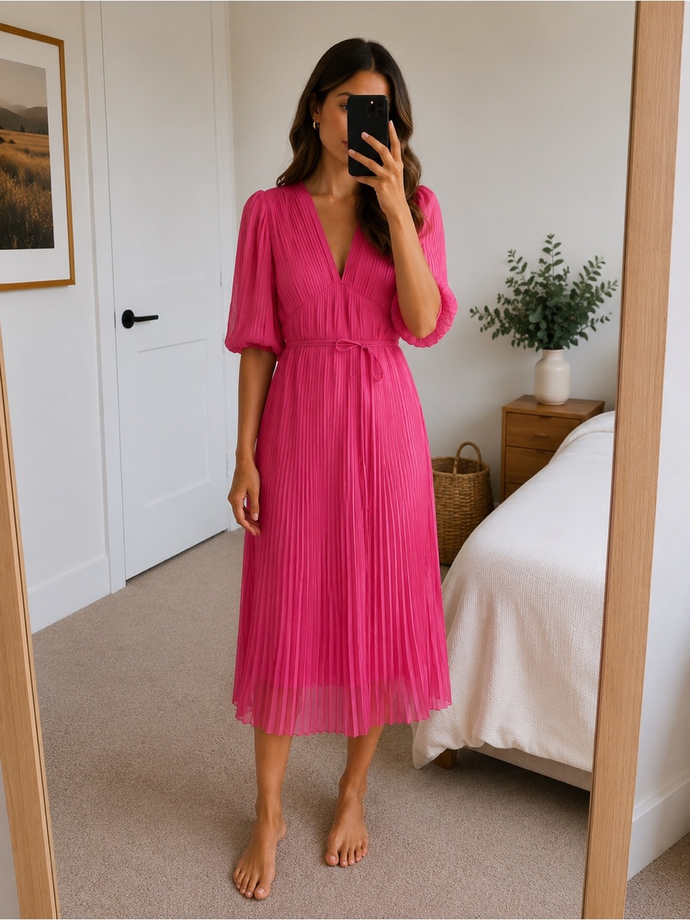 Banana Republic Hot Pink Pleated Midi Dress NWT Size XSP